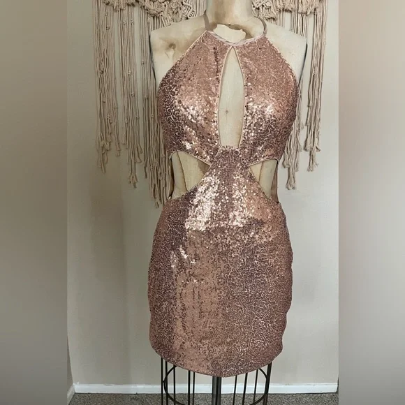 Area Stars | Dresses | Nwt Area Stars Risa Sequin Cutout Halter Dress  Champagne | Poshmark
